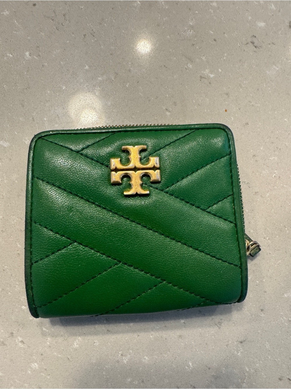 Tory Burch Kira Green Quilted Zip Wallet